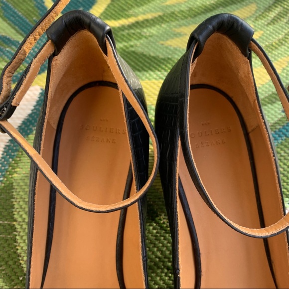 NWOT Sezane Ashley black croc leather Mary Janes - Picture 7 of 11